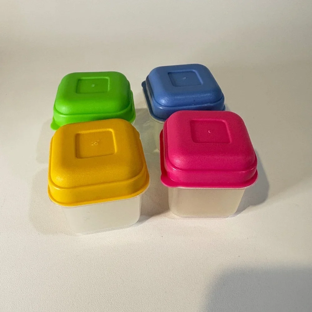 Vintage Mini Square Food Storage Containers Set of 4 Colorful Lids